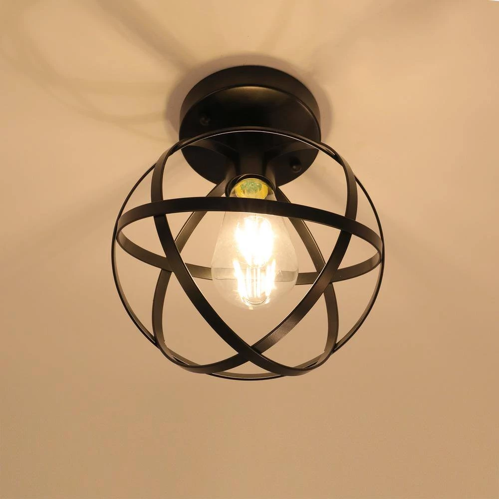 Cheapest ๐งจ Best Sale ๐ฅฐ 7.9 in. 1-Light Black Globe Semi-Flush Mount Light with Spherical Metal Strap Shade by LamQee ๐ โ - Image 3