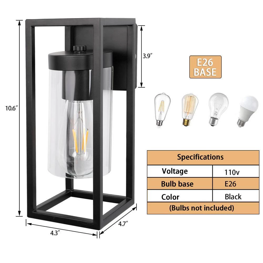 Top 10 😀 Brand new 🎉 1-Light Black Wall Sconce Farmhouse Porch Light with Clear Glass Shade by LamQee 🥰 🥰 - Image 8