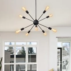 Best deal ๐ Flash Sale โ 10-Light Black Elektra Sputnik Sphere Chandelier Pendant Linear Ceiling Light by RRTYO ๐ ๐ฏ
