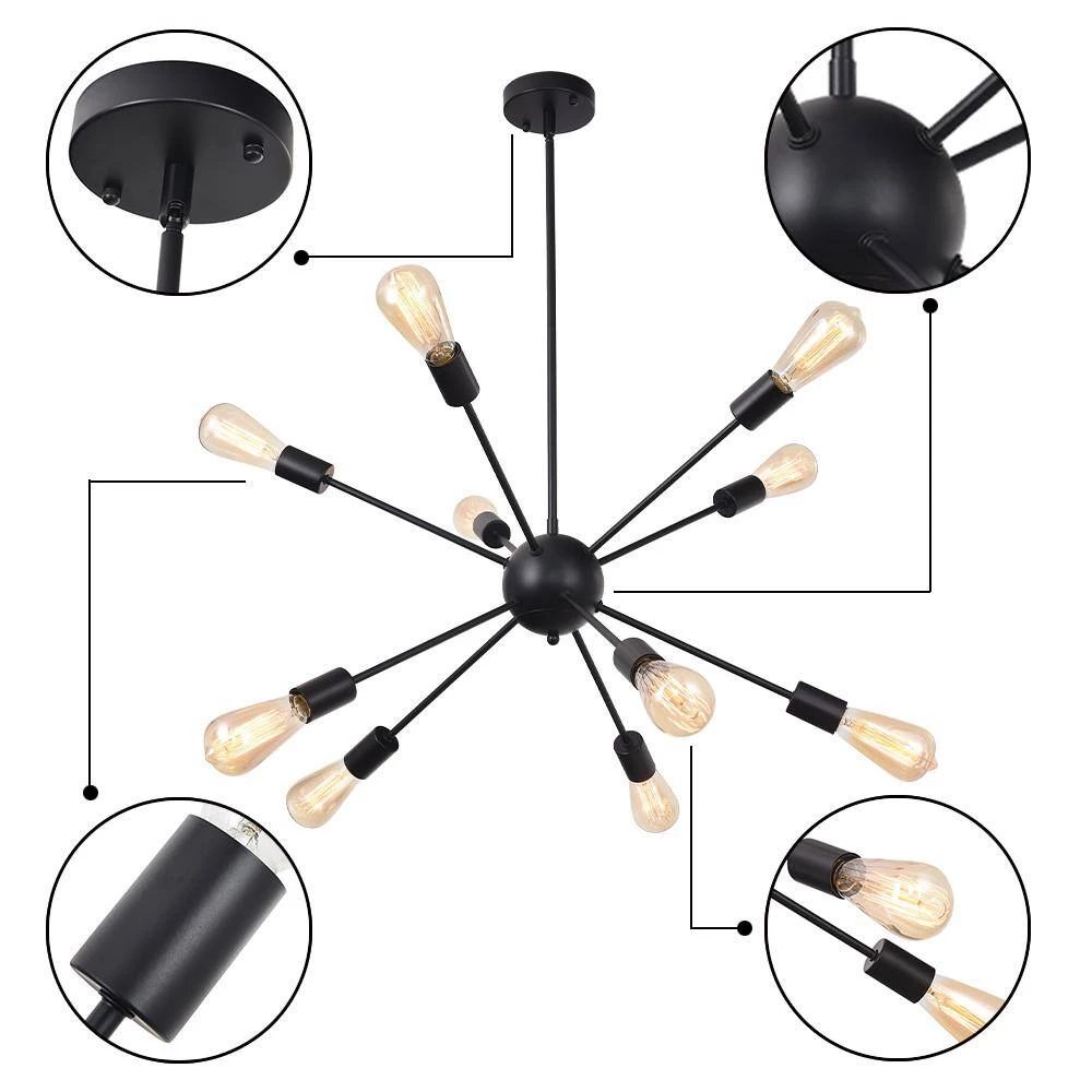 Best deal ๐ Flash Sale โ 10-Light Black Elektra Sputnik Sphere Chandelier Pendant Linear Ceiling Light by RRTYO ๐ ๐ฏ - Image 5