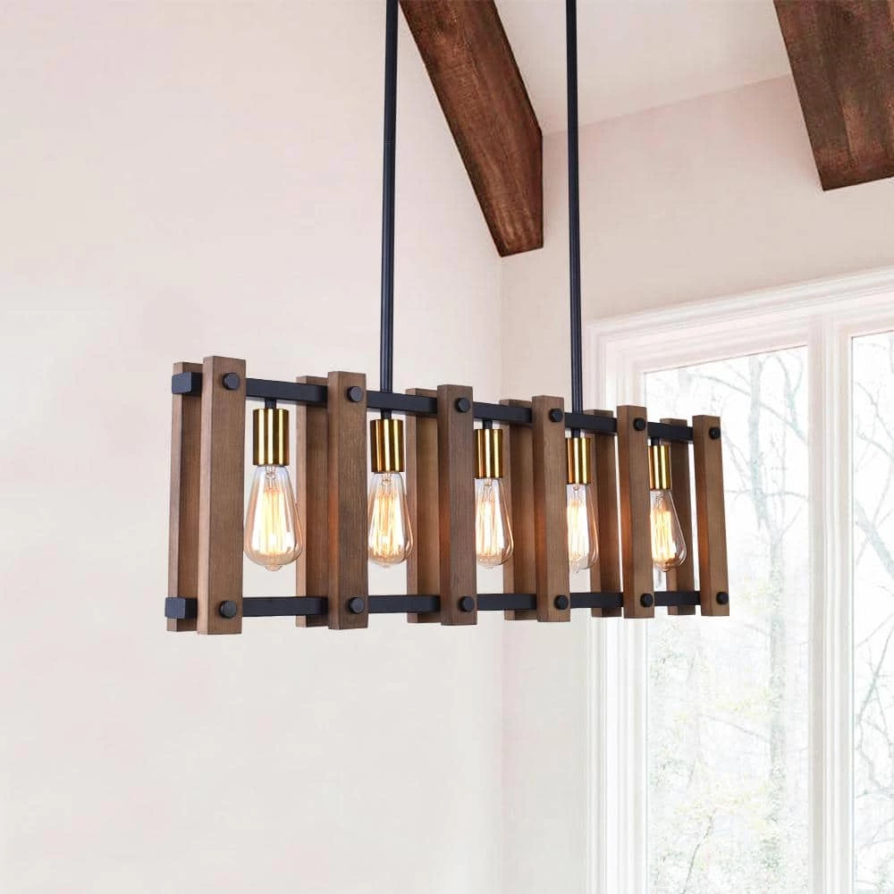 Best Pirce 🔔 Best Pirce ⭐ Sylvette 5-Light Black Metal Kitchen Island Linear Chandelier Pendant Light by RRTYO 👍 🔥 - Image 5