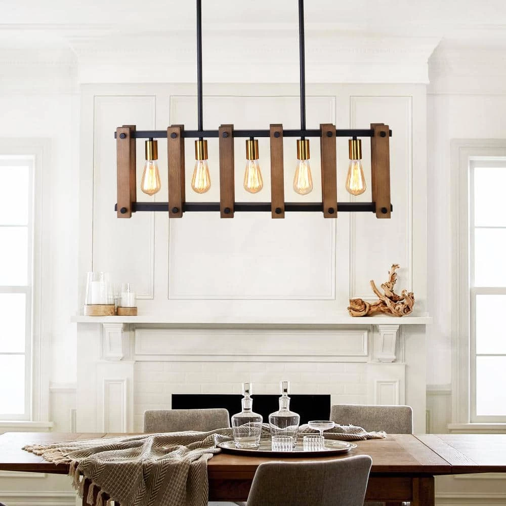 Best Pirce 🔔 Best Pirce ⭐ Sylvette 5-Light Black Metal Kitchen Island Linear Chandelier Pendant Light by RRTYO 👍 🔥 - Image 6