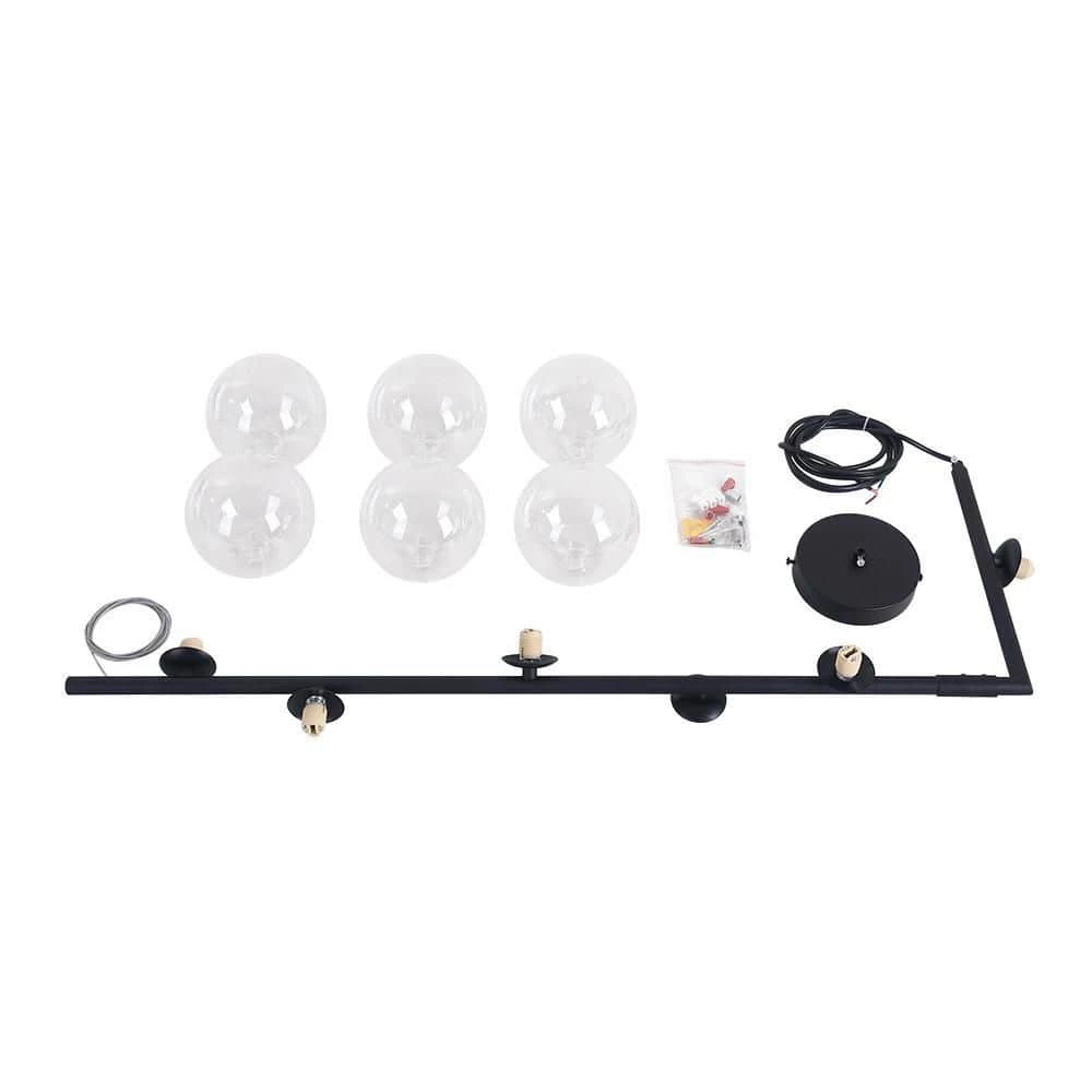 New 🥰 Wholesale ⭐ Herculaneum 6-Lights Black Kitchen Island Linear Globe Glass Pendant by RRTYO 🔔 ✨ - Image 10