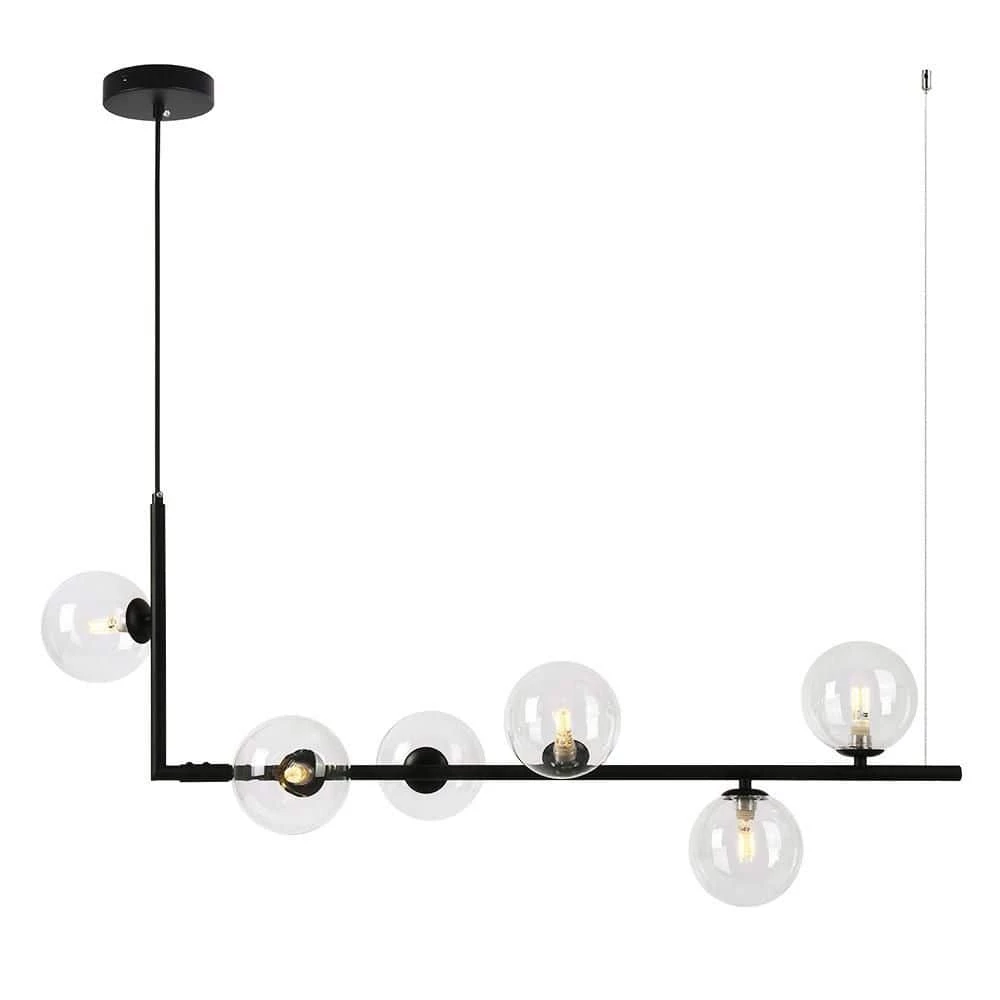 New 🥰 Wholesale ⭐ Herculaneum 6-Lights Black Kitchen Island Linear Globe Glass Pendant by RRTYO 🔔 ✨