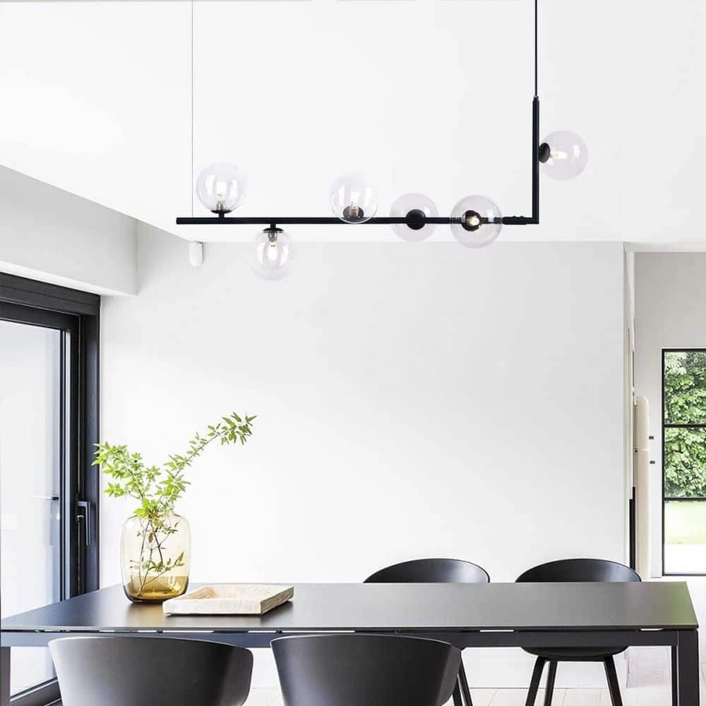 New 🥰 Wholesale ⭐ Herculaneum 6-Lights Black Kitchen Island Linear Globe Glass Pendant by RRTYO 🔔 ✨ - Image 4