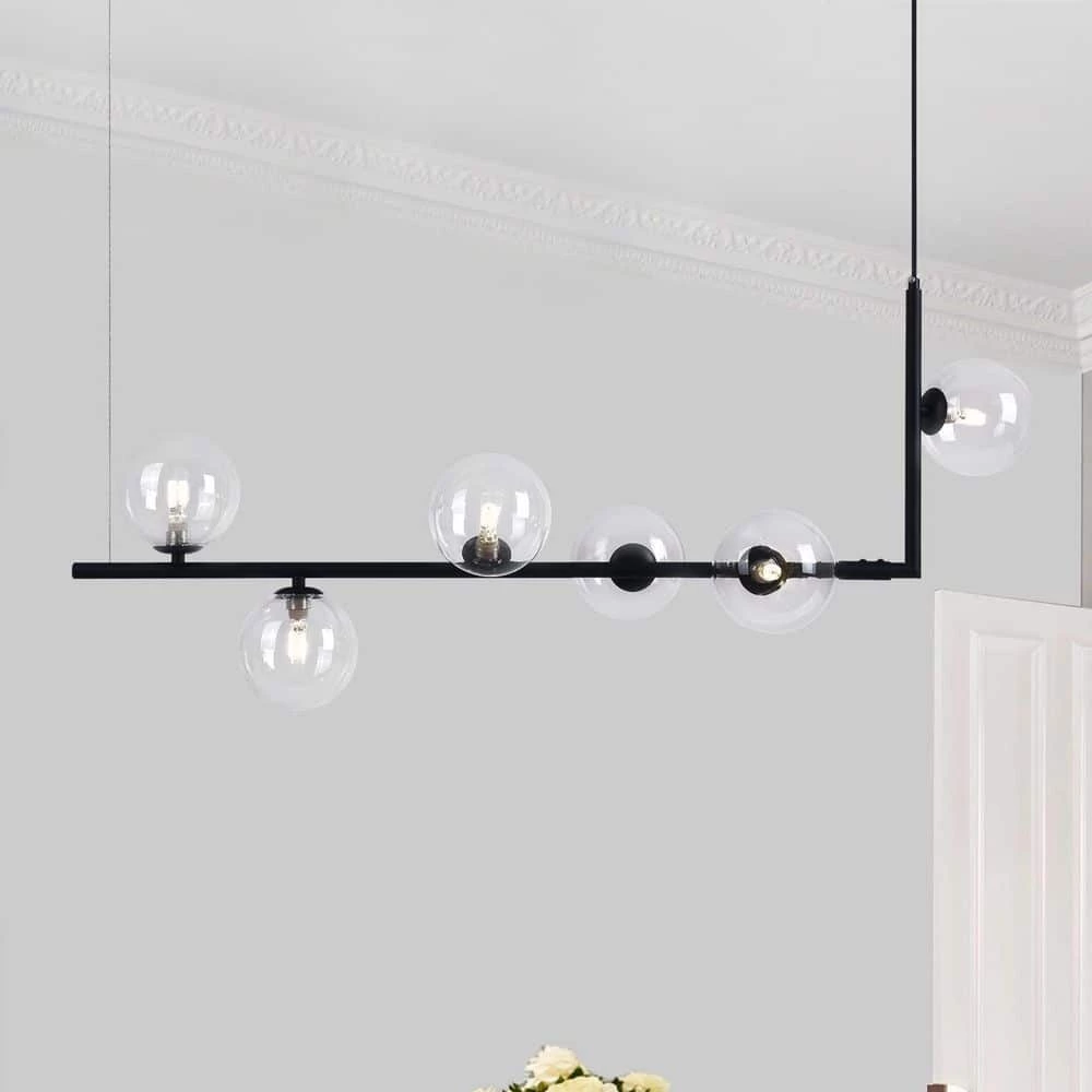 New 🥰 Wholesale ⭐ Herculaneum 6-Lights Black Kitchen Island Linear Globe Glass Pendant by RRTYO 🔔 ✨ - Image 2