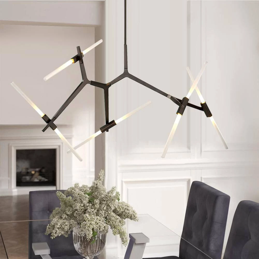 Deals 🔥 Budget 🔥 Duchess 10-Light Black Branch Asymmetric Modern Chandelier with Frosted Glass Shade For Living Room & Dining Room by RRTYO ✔️ 🔔 - Image 5