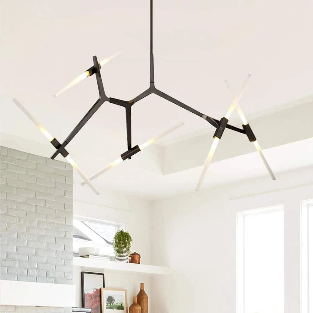 Deals 🔥 Budget 🔥 Duchess 10-Light Black Branch Asymmetric Modern Chandelier with Frosted Glass Shade For Living Room & Dining Room by RRTYO ✔️ 🔔 - Image 8
