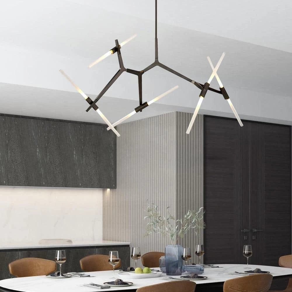 Deals 🔥 Budget 🔥 Duchess 10-Light Black Branch Asymmetric Modern Chandelier with Frosted Glass Shade For Living Room & Dining Room by RRTYO ✔️ 🔔 - Image 4