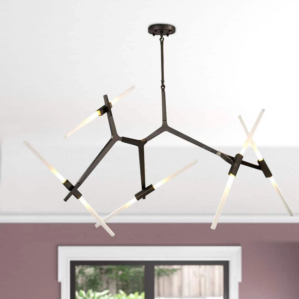 Deals 🔥 Budget 🔥 Duchess 10-Light Black Branch Asymmetric Modern Chandelier with Frosted Glass Shade For Living Room & Dining Room by RRTYO ✔️ 🔔 - Image 2