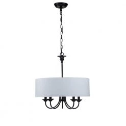 Best reviews of ๐ Best deal ๐ Parrett 5-Light Black Farmhouse Cluster Chandelier with White Cloth Drum Shade by RRTYO โค๏ธ ๐