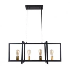 Best reviews of 🛒 Wholesale 🔔 Farmhouse 4-Light Black Island Geometric Candlestick Metal Chandelier with Acrylic Shade by RRTYO 👍 💯