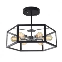 Best Sale 🔔 Best Pirce 🥰 21.65 in. 6-Light Black Industrial Kitchen Island Hexagonal Semi Flush Mount Ceiling Light with Acrylic Shade by RRTYO 🤩 ⌛