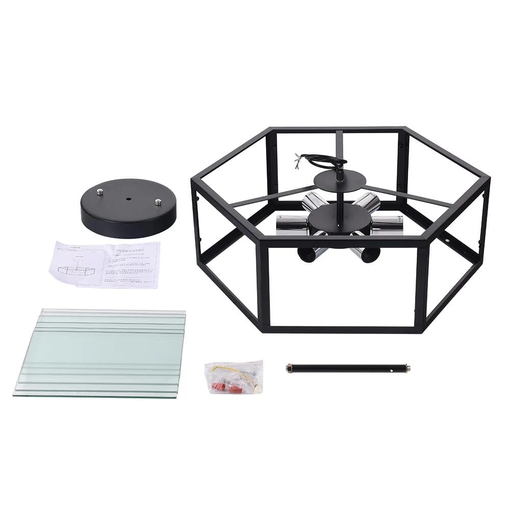 Best Sale 🔔 Best Pirce 🥰 21.65 in. 6-Light Black Industrial Kitchen Island Hexagonal Semi Flush Mount Ceiling Light with Acrylic Shade by RRTYO 🤩 ⌛ - Image 9