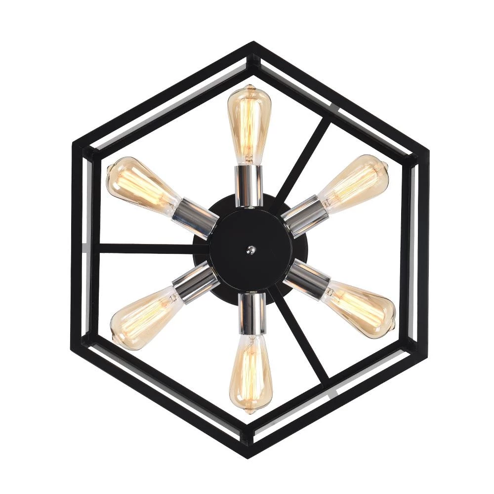 Best Sale 🔔 Best Pirce 🥰 21.65 in. 6-Light Black Industrial Kitchen Island Hexagonal Semi Flush Mount Ceiling Light with Acrylic Shade by RRTYO 🤩 ⌛ - Image 4