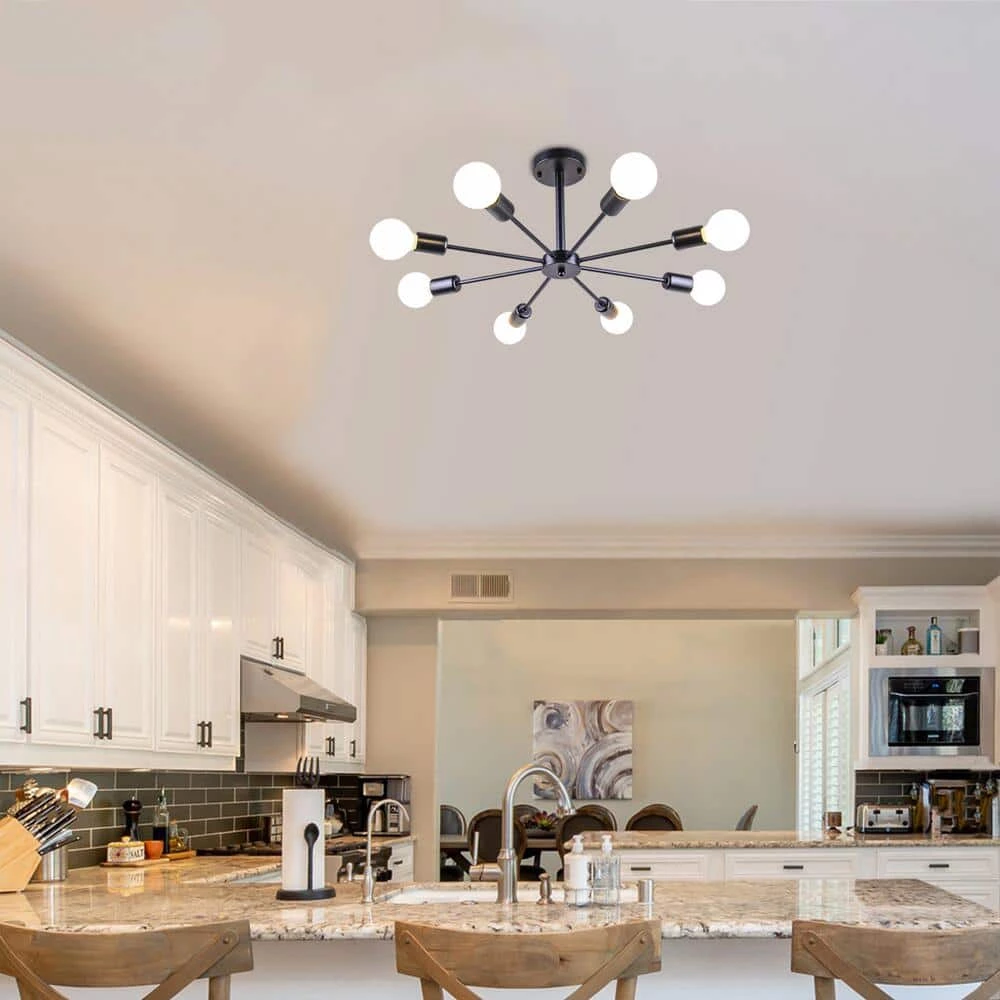 Top 10 😀 Brand new ❤️ Gallman 23.6 in. 8-Light Black Mid-Century Pendant Ceiling Light Sputnik Semi-Flush Mount by RRTYO ✨ 🎁 - Image 5