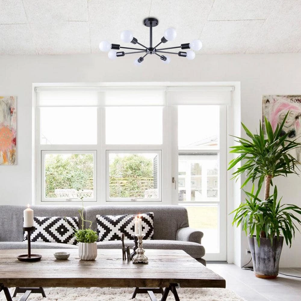 Top 10 😀 Brand new ❤️ Gallman 23.6 in. 8-Light Black Mid-Century Pendant Ceiling Light Sputnik Semi-Flush Mount by RRTYO ✨ 🎁 - Image 6