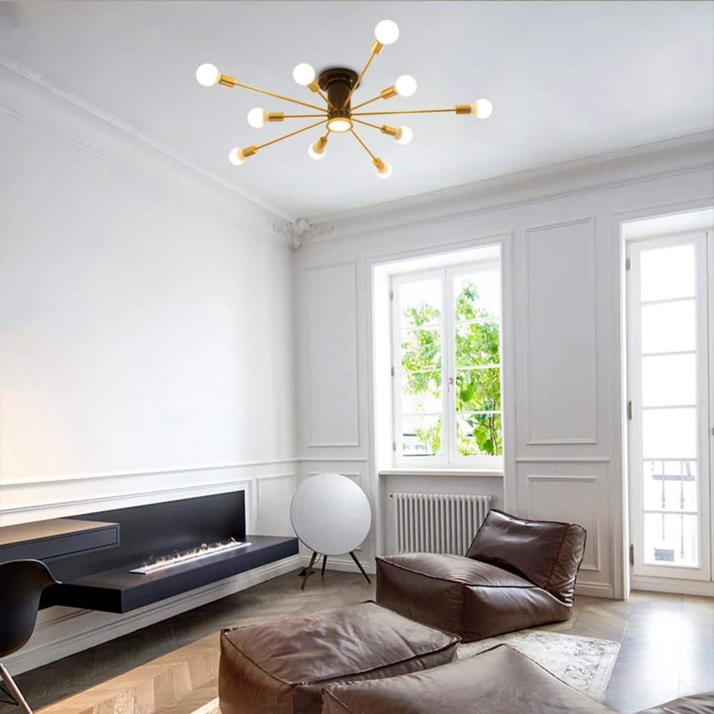 Best Sale ๐ Cheapest โจ Wingard 39.37in. 10-Light Black Modern Sputnik Ceiling Light Mid-Century Semi-Flush Mount with LED Spotlight by RRTYO ๐ฅ ๐ - Image 3