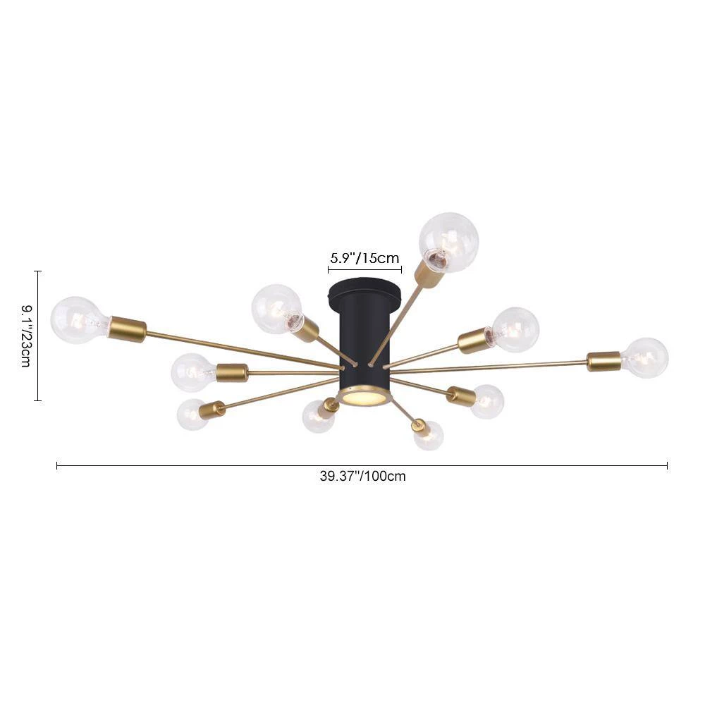 Best Sale ๐ Cheapest โจ Wingard 39.37in. 10-Light Black Modern Sputnik Ceiling Light Mid-Century Semi-Flush Mount with LED Spotlight by RRTYO ๐ฅ ๐ - Image 2