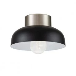 Cheap 👍 Outlet 🎉 Julianne 9.45 in. 1-Light Black Pot Lid Flush Mount with Metal Shade by RRTYO 🤩 ✔️
