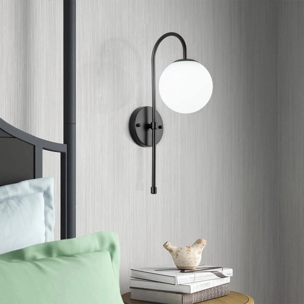 Budget 🧨 Cheapest 🥰 Anova 1-Light Black Glass Ball Wall Sconce with Milk White Glass Shade by RRTYO 🥰 ⭐ - Image 5
