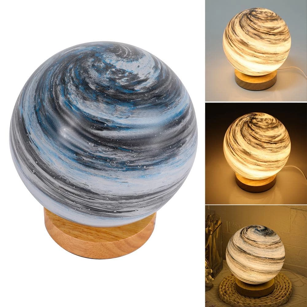 Best Sale ๐ Coupon ๐ฅฐ 5.5 in. Blue Indoor Moon Glass Table Lamp with Wooden Base by LamQee โ๏ธ ๐ - Image 5