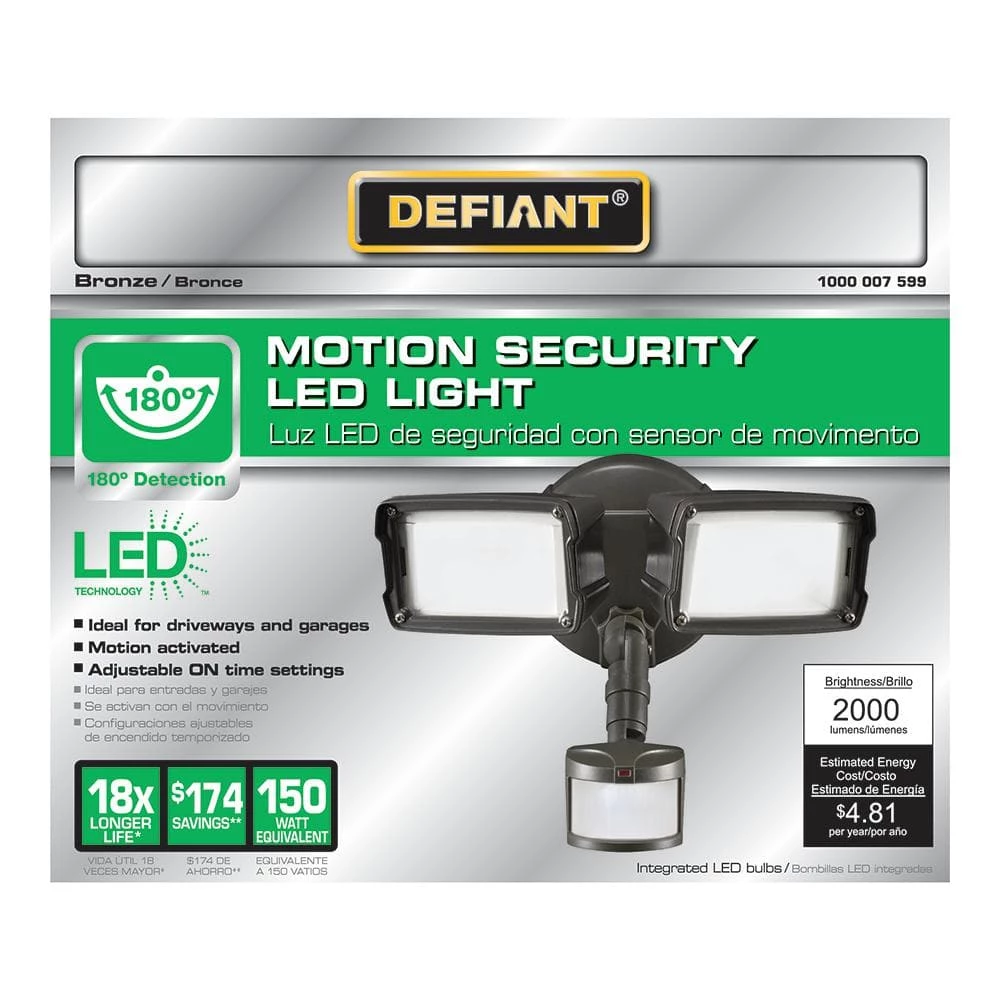 New ๐ Deals ๐ฅ 180-Degree Bronze Motion Activated Sensor Twin-Head Outdoor Integrated LED Security Flood Light by Defiant ๐ ๐ - Image 4