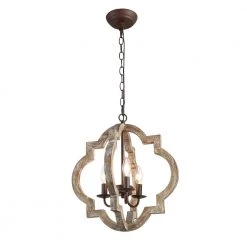 Cheapest 🔔 Cheapest 🥰 Brutus 15.7 in. 3-Light Bronze Aged Wood Round Lantern Candlestick Chandelier Pendant Light with Rustic Iron by RRTYO 🛒 🎉
