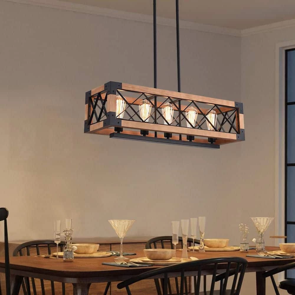 Hot Sale 🤩 Best Pirce 🌟 Shayne 5-Light Brown Kitchen Island Linear Pendant by RRTYO 🌟 🎉 - Image 11