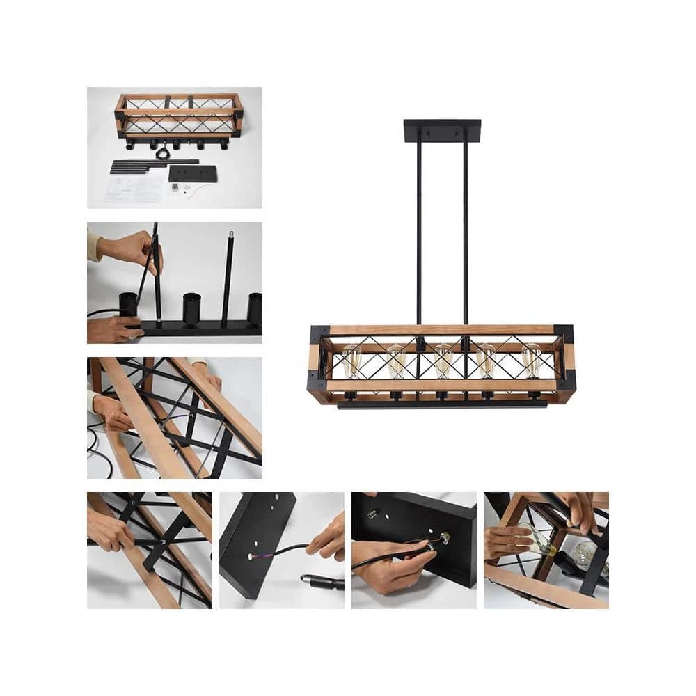 Hot Sale 🤩 Best Pirce 🌟 Shayne 5-Light Brown Kitchen Island Linear Pendant by RRTYO 🌟 🎉 - Image 4