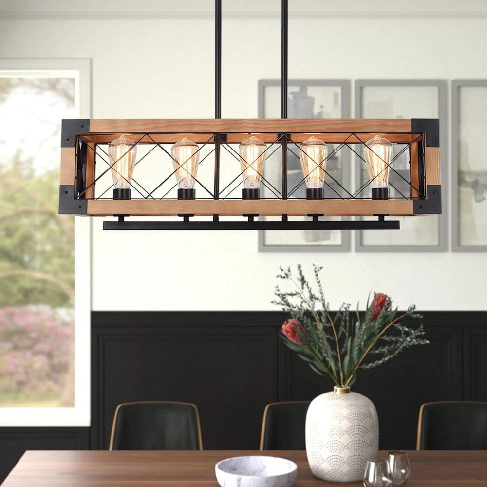 Hot Sale 🤩 Best Pirce 🌟 Shayne 5-Light Brown Kitchen Island Linear Pendant by RRTYO 🌟 🎉 - Image 2
