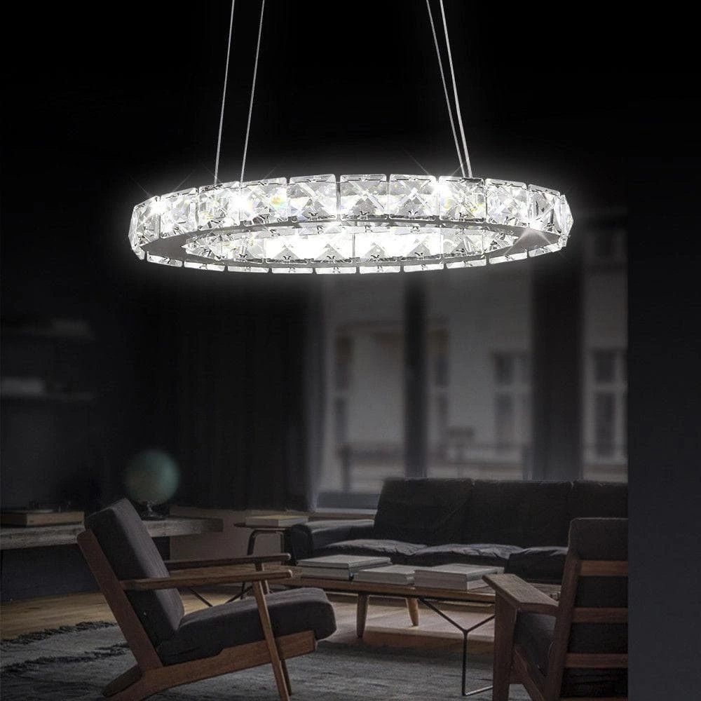 Promo ๐งจ Discount ๐ 11.8 in. Dia 18-Watt Integrated LED Chrome Ring Chandelier with K9 Clear Crystal by LamQee โ๏ธ ๐ - Image 6