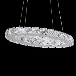 Promo 🧨 Discount 👍 11.8 in. Dia 18-Watt Integrated LED Chrome Ring Chandelier with K9 Clear Crystal by LamQee ✔️ 🎉