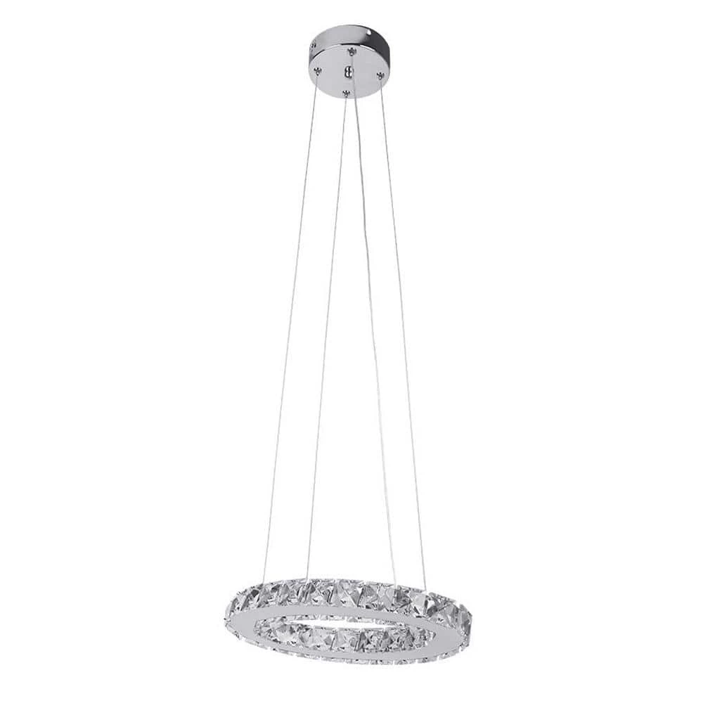 Promo ๐งจ Discount ๐ 11.8 in. Dia 18-Watt Integrated LED Chrome Ring Chandelier with K9 Clear Crystal by LamQee โ๏ธ ๐ - Image 2
