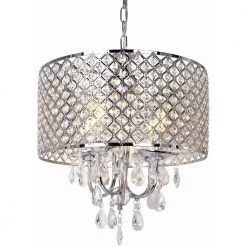 Best Sale ๐ฅฐ Discount ๐ 4-Light Chrome Round Chandelier with Beaded Drum and Hanging Crystal Raindrops by LamQee ๐ โ๏ธ