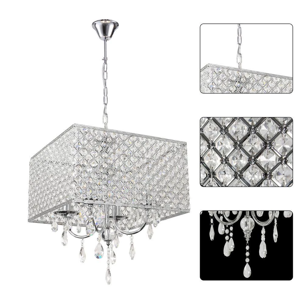 Cheap ๐งจ Best reviews of ๐ฅฐ 15.7 in. W. x 7.9 in. H. 4-Light Chrome Square Chandelier with Hanging Crystal Raindrops by LamQee โ๏ธ ๐ฅฐ - Image 4