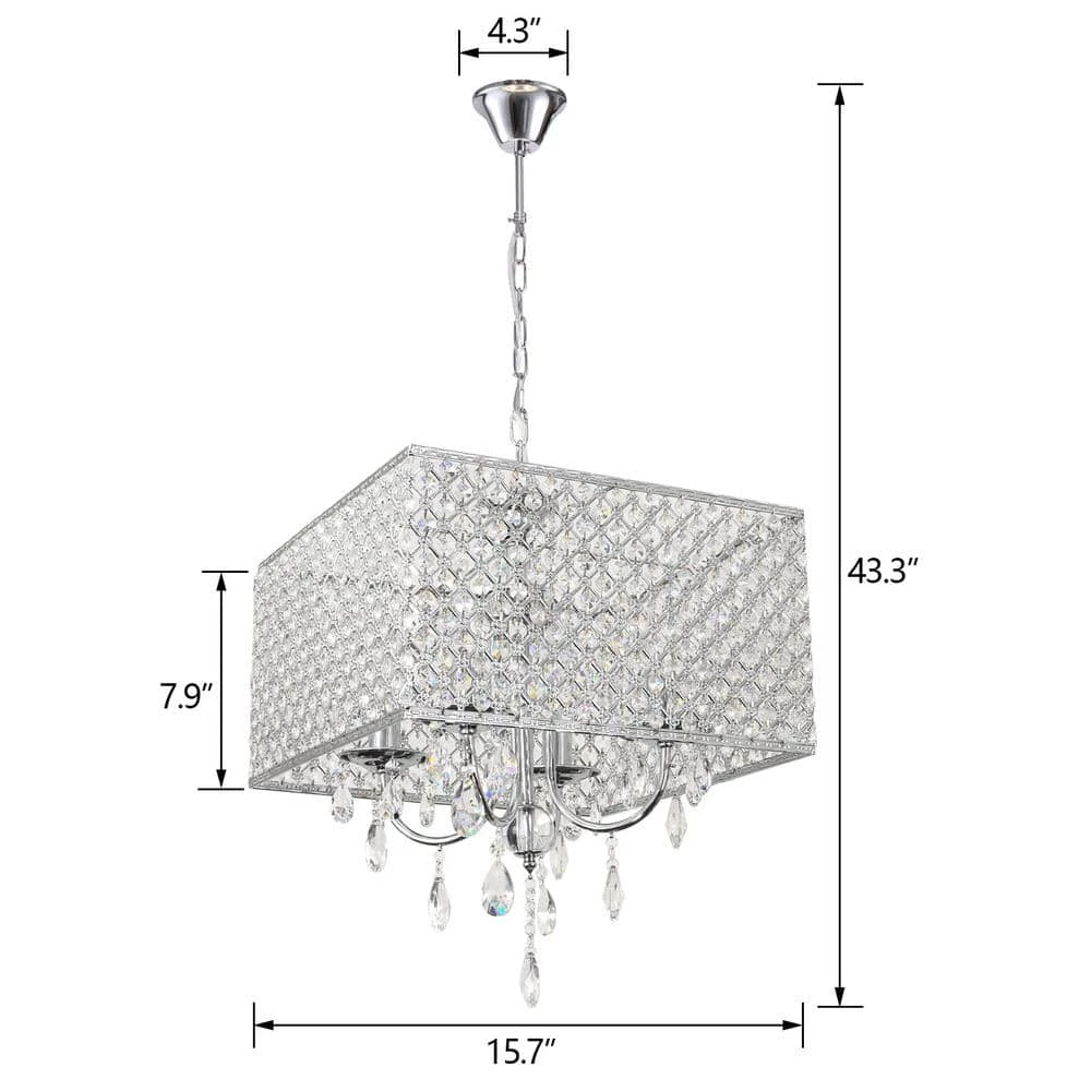 Cheap ๐งจ Best reviews of ๐ฅฐ 15.7 in. W. x 7.9 in. H. 4-Light Chrome Square Chandelier with Hanging Crystal Raindrops by LamQee โ๏ธ ๐ฅฐ - Image 5