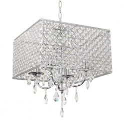 Cheap ๐งจ Best reviews of ๐ฅฐ 15.7 in. W. x 7.9 in. H. 4-Light Chrome Square Chandelier with Hanging Crystal Raindrops by LamQee โ๏ธ ๐ฅฐ