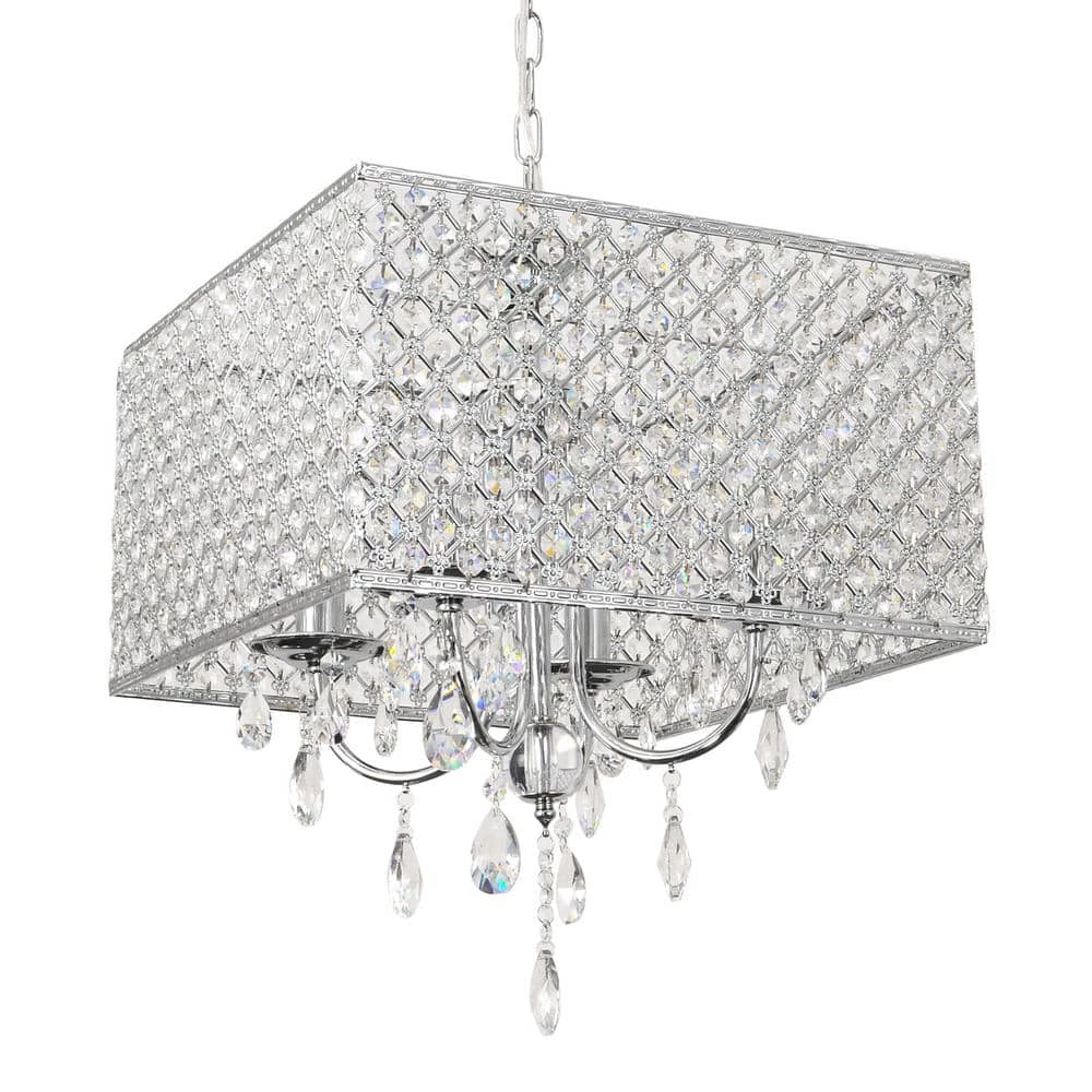 Cheap ๐งจ Best reviews of ๐ฅฐ 15.7 in. W. x 7.9 in. H. 4-Light Chrome Square Chandelier with Hanging Crystal Raindrops by LamQee โ๏ธ ๐ฅฐ