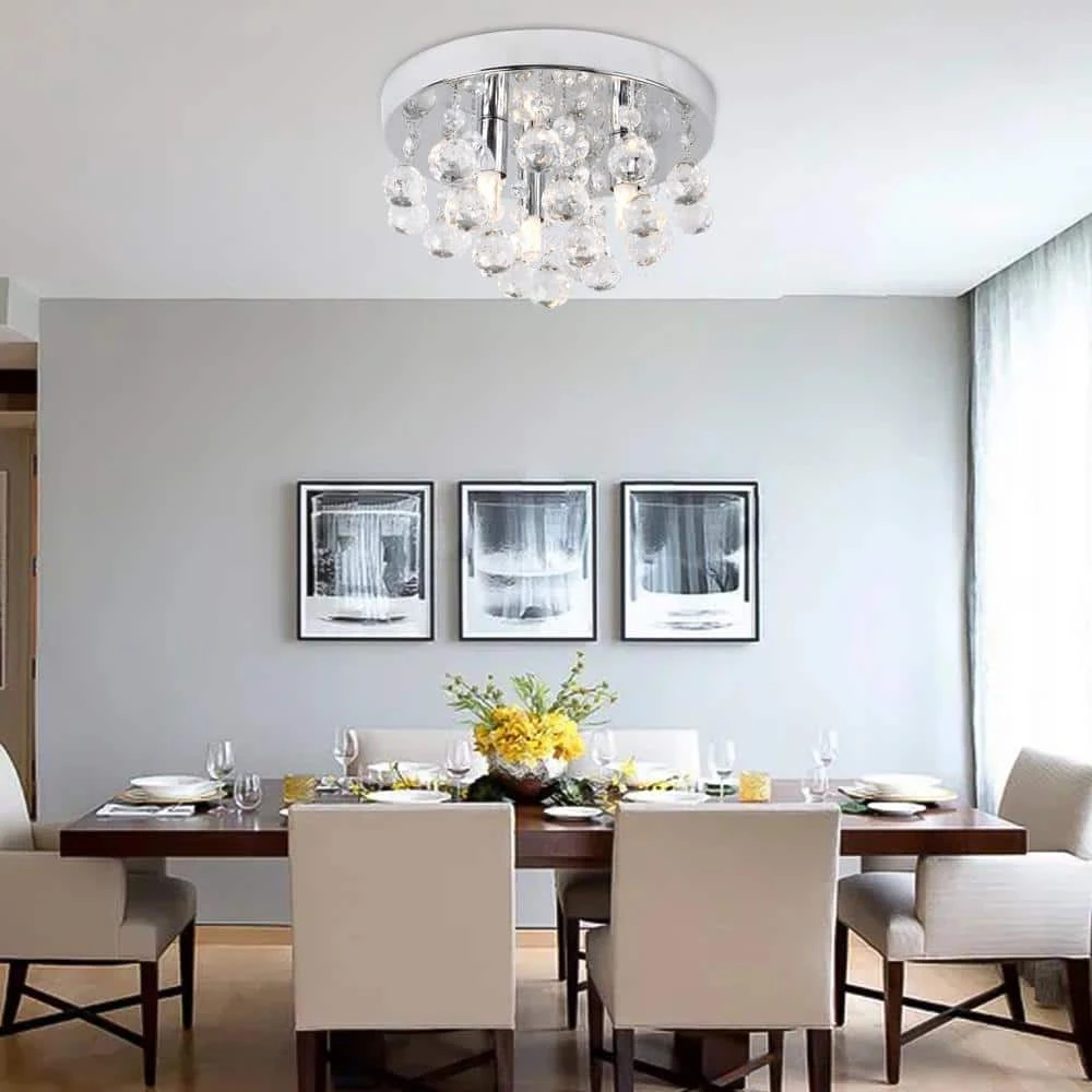 Cheap 👍 Top 10 🔥 9.8 in. 3-Light Chrome Round Flush Mount Modern Raindrop Crystal Chandelier Light by LamQee 😉 🛒 - Image 5