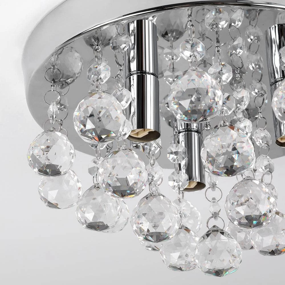 Cheap 👍 Top 10 🔥 9.8 in. 3-Light Chrome Round Flush Mount Modern Raindrop Crystal Chandelier Light by LamQee 😉 🛒 - Image 6