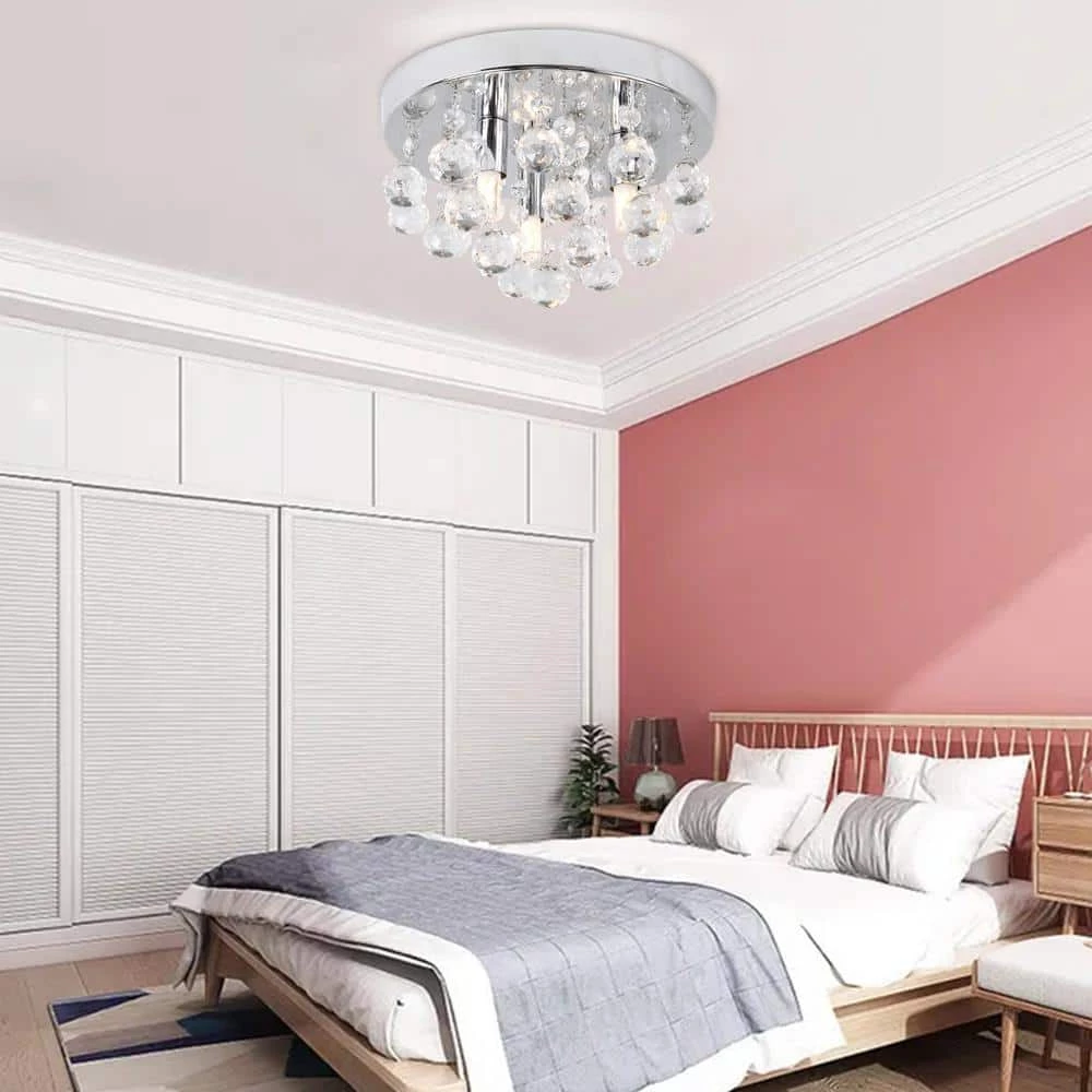 Cheap 👍 Top 10 🔥 9.8 in. 3-Light Chrome Round Flush Mount Modern Raindrop Crystal Chandelier Light by LamQee 😉 🛒 - Image 4