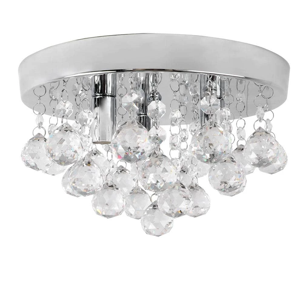 Cheap 👍 Top 10 🔥 9.8 in. 3-Light Chrome Round Flush Mount Modern Raindrop Crystal Chandelier Light by LamQee 😉 🛒