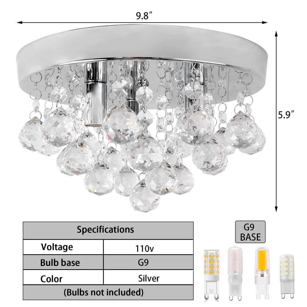 Cheap 👍 Top 10 🔥 9.8 in. 3-Light Chrome Round Flush Mount Modern Raindrop Crystal Chandelier Light by LamQee 😉 🛒 - Image 8
