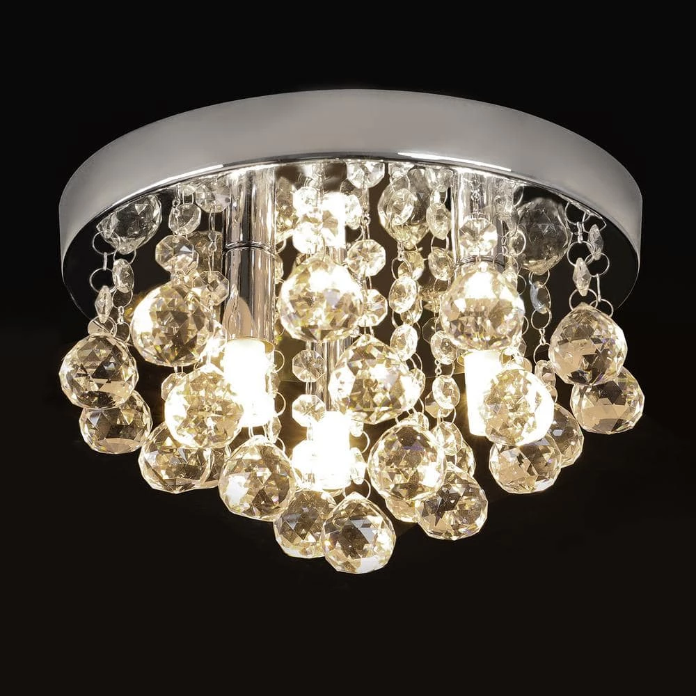 Cheap 👍 Top 10 🔥 9.8 in. 3-Light Chrome Round Flush Mount Modern Raindrop Crystal Chandelier Light by LamQee 😉 🛒 - Image 3