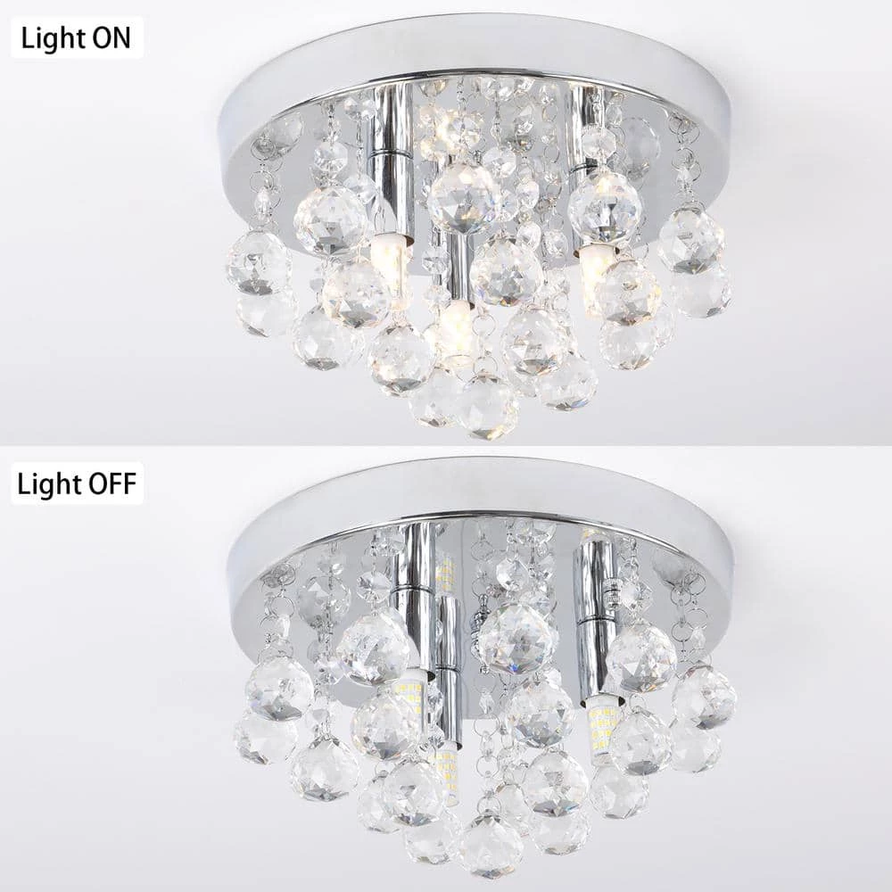 Cheap 👍 Top 10 🔥 9.8 in. 3-Light Chrome Round Flush Mount Modern Raindrop Crystal Chandelier Light by LamQee 😉 🛒 - Image 7