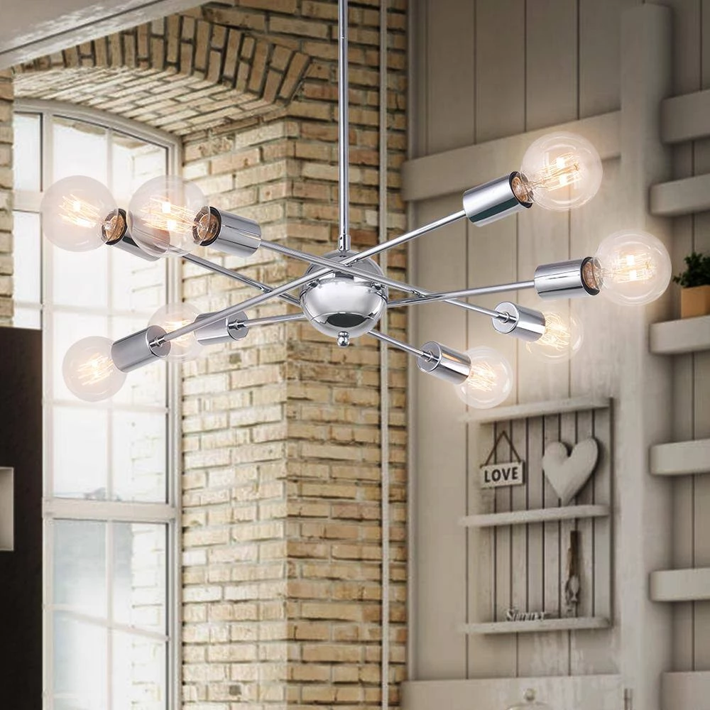 Best Pirce ๐คฉ Coupon ๐ Gamino 8-Light Chrome Sputnik Sphere Linear Pendant Modern Farmhouse Lighting Chandelier by RRTYO ๐ฅฐ ๐ - Image 5