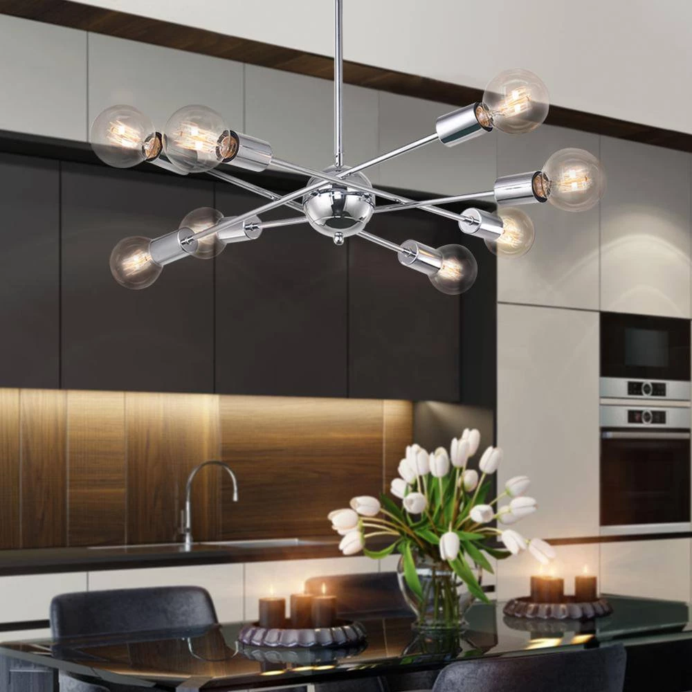 Best Pirce ๐คฉ Coupon ๐ Gamino 8-Light Chrome Sputnik Sphere Linear Pendant Modern Farmhouse Lighting Chandelier by RRTYO ๐ฅฐ ๐ - Image 2