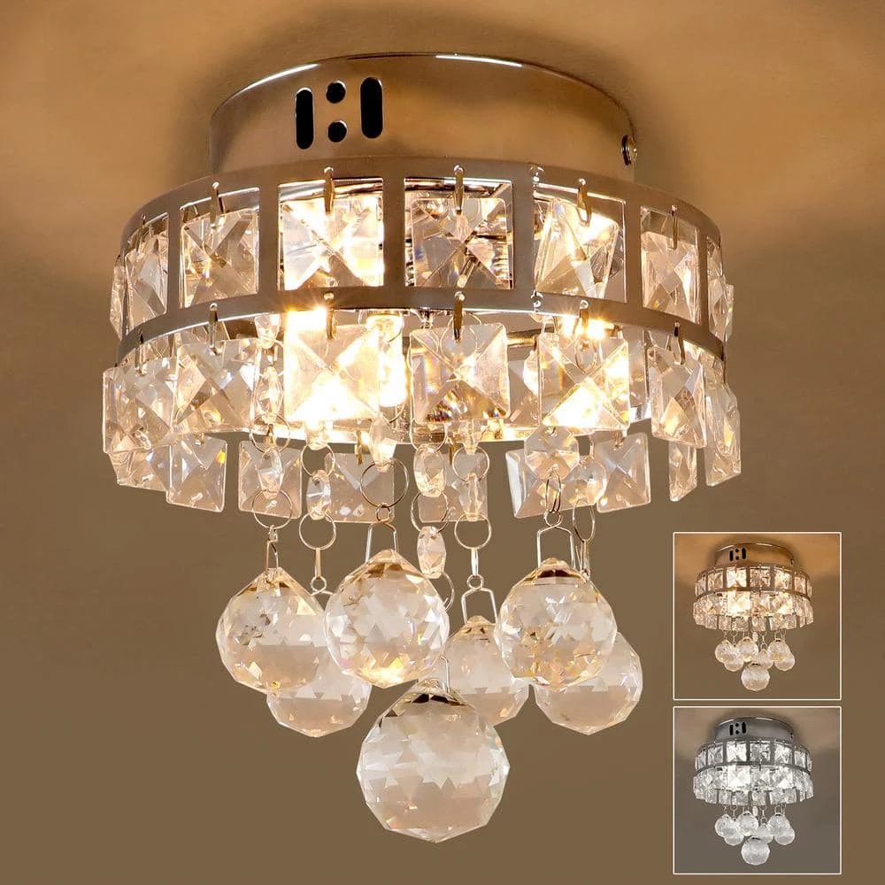 Wholesale โจ Promo ๐ 3-Light Chrome/Warm White Mini Chandelier Flush Mount Ceiling Light with Crystal Raindrop Hangings by LamQee ๐ โค๏ธ - Image 5