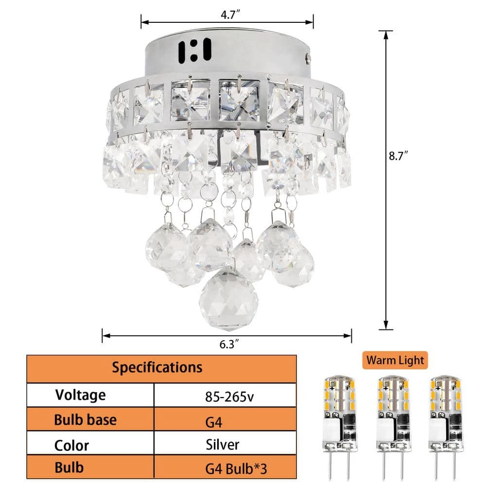 Wholesale โจ Promo ๐ 3-Light Chrome/Warm White Mini Chandelier Flush Mount Ceiling Light with Crystal Raindrop Hangings by LamQee ๐ โค๏ธ - Image 6